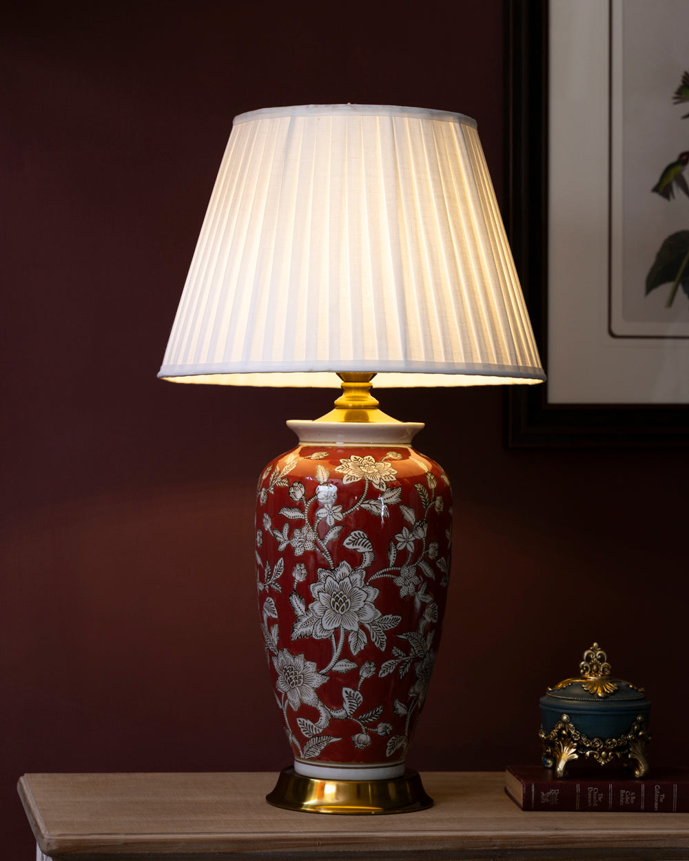Crimson Blossom Ceramic Table Lamp